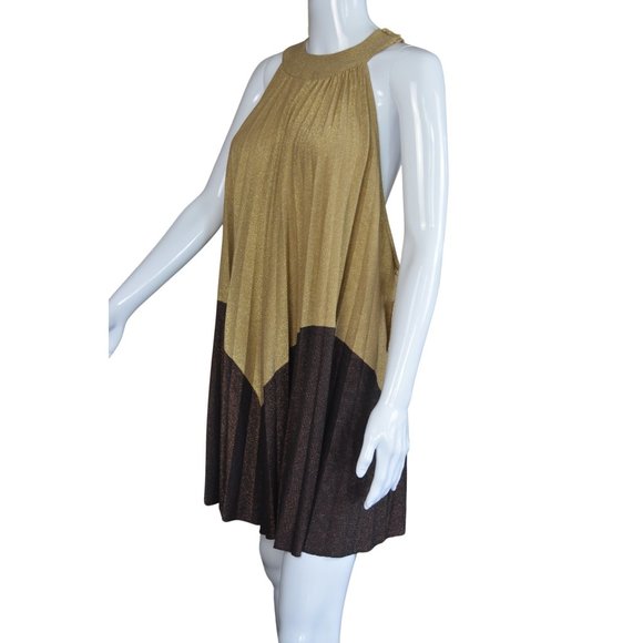 NWT Free People Gold and Metallic Plum Pleated Halter Top/Mini Dress - Size S - Picture 5 of 11
